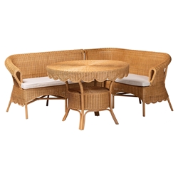 bali & pari Keitha Bohemian Light Honey Rattan 3-Piece Dining Nook Set